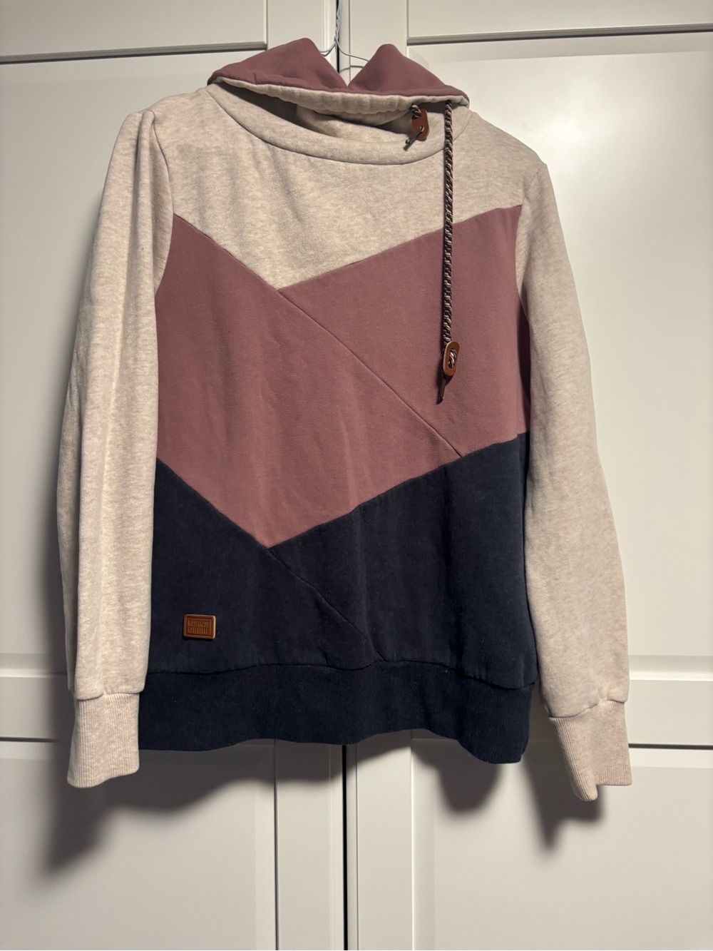 Twik Simons Colorblock Hooded Sweater - Mauve, Navy & Oatmeal